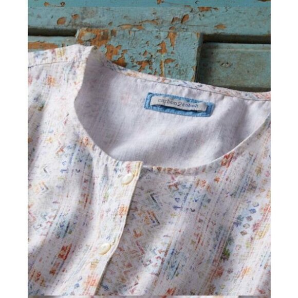 Carbon 2 Cobalt Southwestern Top XL Linen Cotton Short Sleeves Watercolor Resort - Picture 2 of 10